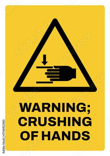 warning safety signs v3 uppercase text_warning ; crushing of hands_portrait size a4/a3/a2/a1	
 