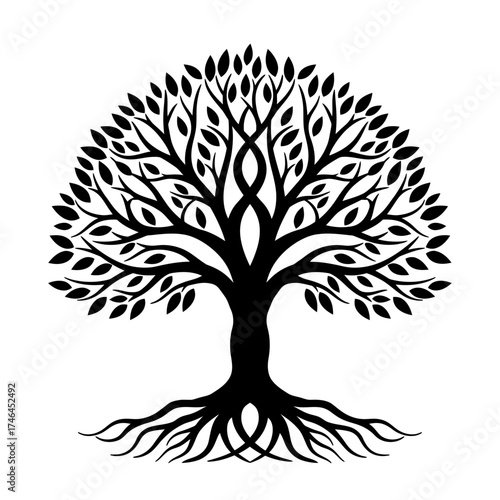 Yggdrasil tree, tree with roots, vector isolated on white background, vector illustration .