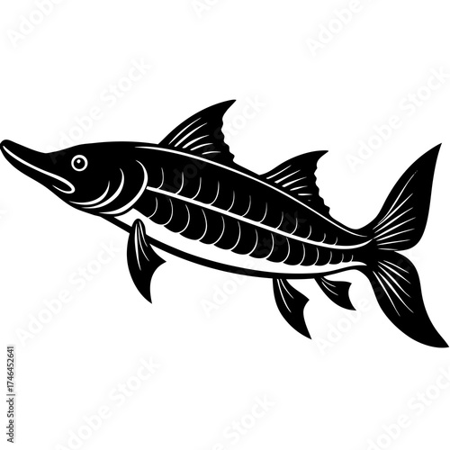 "Sturgeon Fish Vector | Generative AI Linocut Silhouette Design"