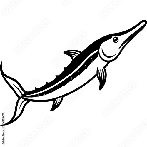 "Sturgeon Fish Vector | Generative AI Linocut Silhouette Design"