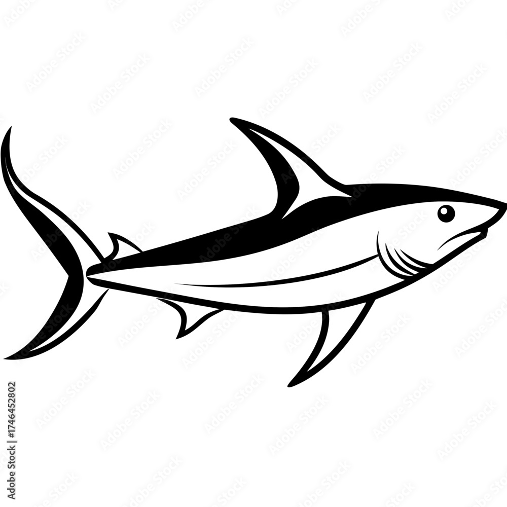 Fototapeta premium Thresher Shark Vector | Generative AI Linocut Silhouette Design 