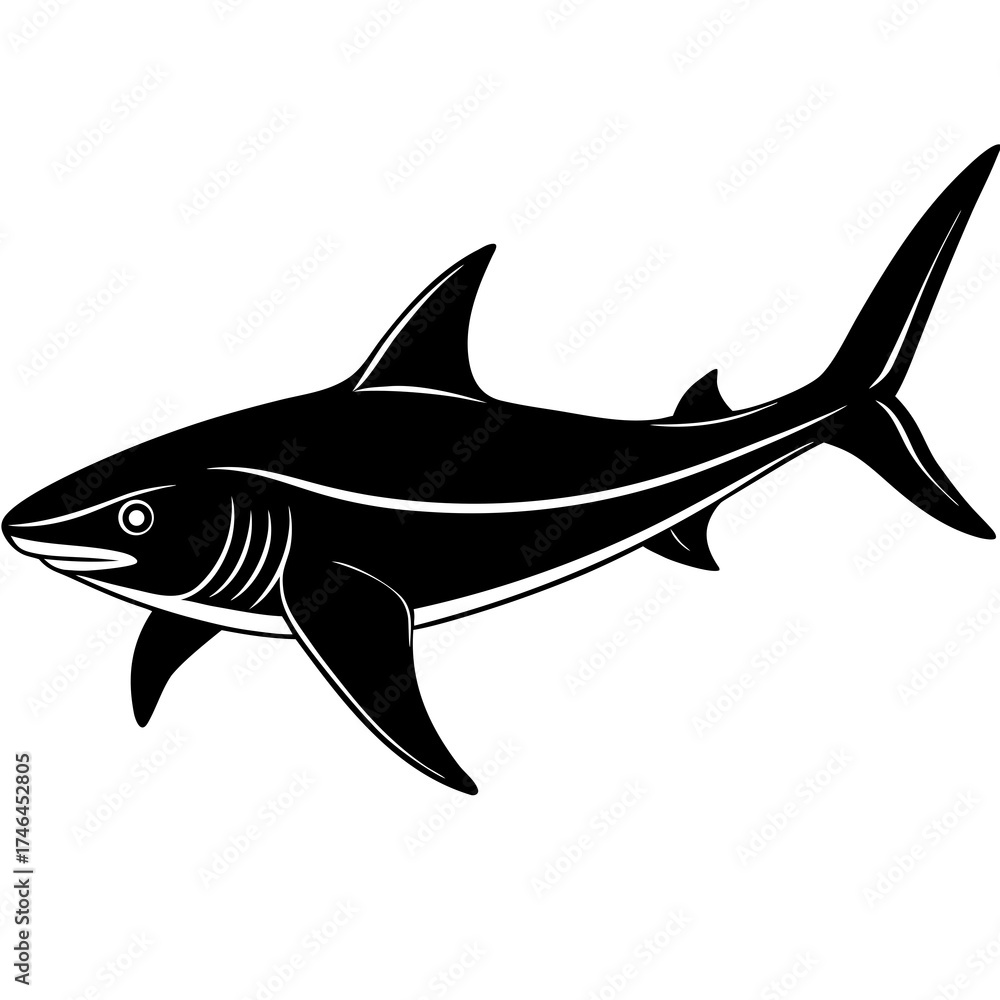 Obraz premium Thresher Shark Vector | Generative AI Linocut Silhouette Design 