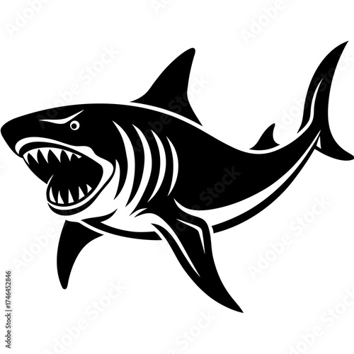 Tiger Shark Vector | Generative AI Linocut Silhouette Design