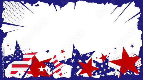 USA patriotic frame, border,  background with american stars and flag  - vector illustration