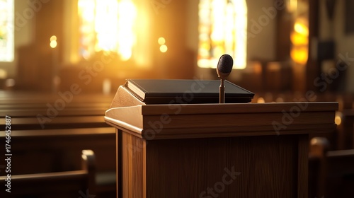 Pulpit in a tranquil church setting.