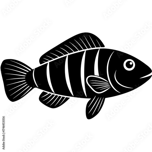 Wrasse Fish Vector | Generative AI Linocut Silhouette Design