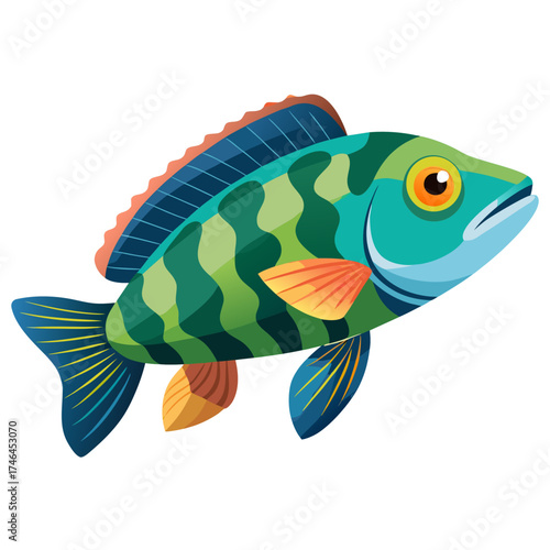 Wrasse Fish Vector | Generative AI Linocut Silhouette Design