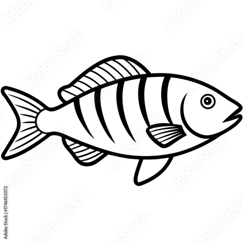 Wrasse Fish Vector | Generative AI Linocut Silhouette Design