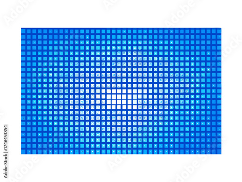 Blue pixel background. Abstract digital pattern with square elements grid. Futuristic dotted mesh with gradient effect. Geometric minimal digital design. Modern vector illustration.

