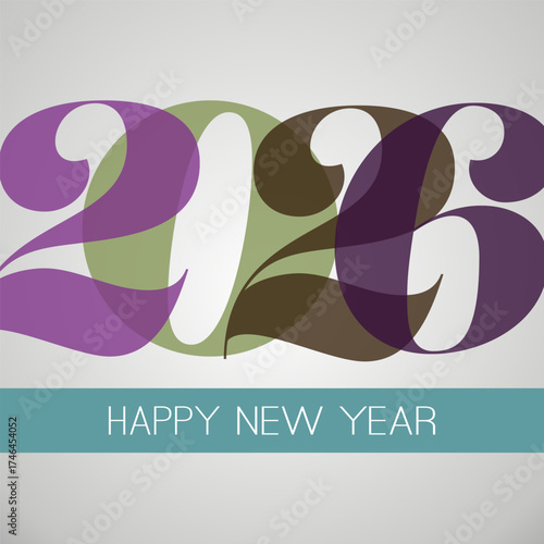 Colorful Retro Style Happy New Year Greeting Card or Background, Creative Design Template - 2026