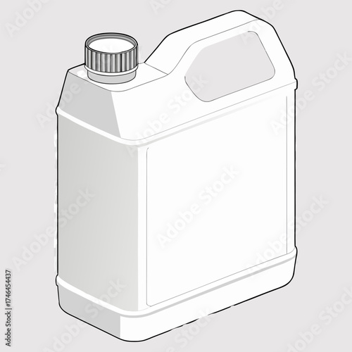 White plastic jerry can or canister for liquids Blank White Plastic Jerry Can Bottle with Handle and Cap - Isolated Packaging Mockup.
