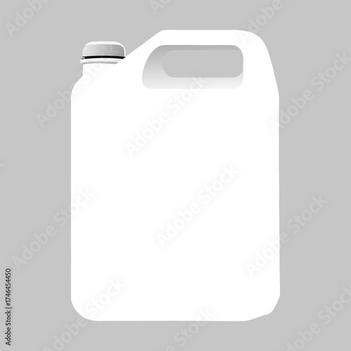 White plastic jerry can or canister for liquids. Blank White Plastic Jerry Can Bottle with Handle and Cap - Isolated Packaging Mockup.