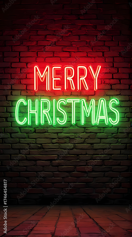 Fototapeta premium Neon Glow Christmas Message on Brick Wall