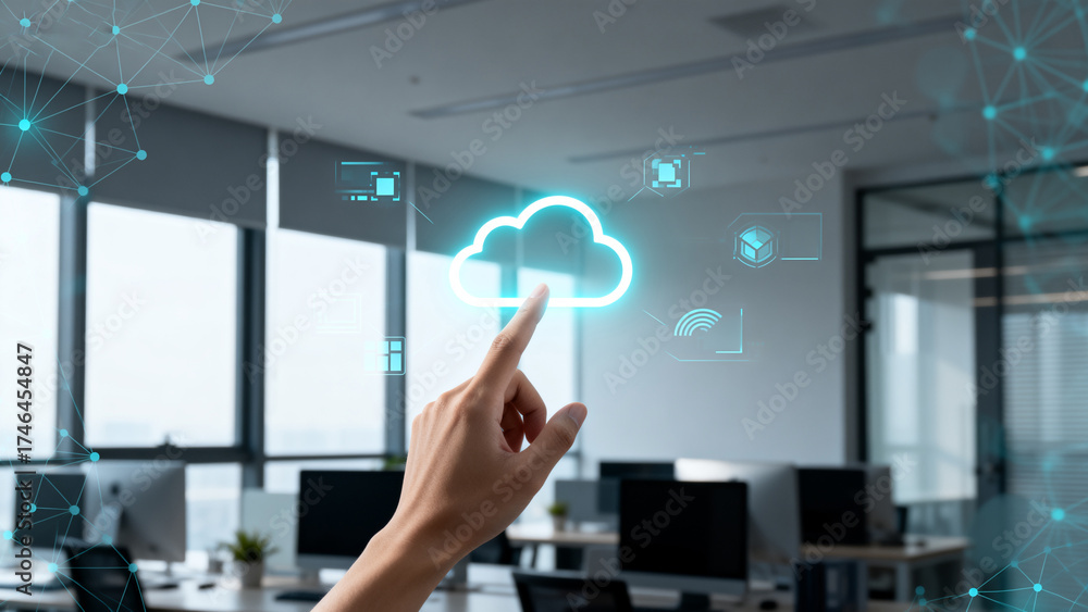 Obraz premium Hand interacting with cloud technology interface