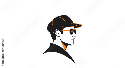 Stylized vector illustration of a man in a cap and sunglasses conveying sophistication