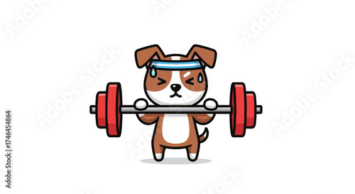 Cartoon dog lifting a barbell with determination achieving fitness goals strength
