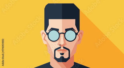 Stylish vector illustration of a man with glasses and goatee on yellow background