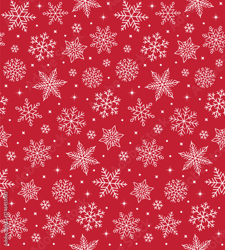 Seamless Christmas White Snowflakes On Red Background