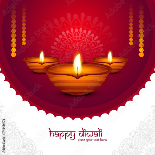 Diwali Festival Glow Background with Three Glowing Diyas, Elegant Mandala Motif, Rich Maroon Backdrop, and Warm Decorative Light Design for Indian Celebration Greeting Card Artwork