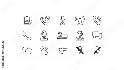 Illustration of call center and communication icons depicting phone calls and customer service support