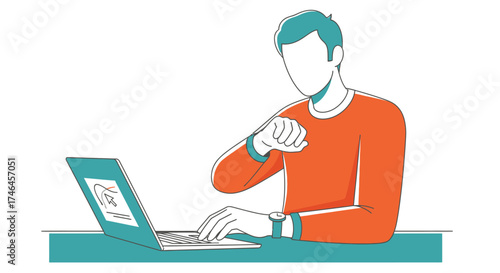 Man checking time while working on laptop depicting deadlines and time management