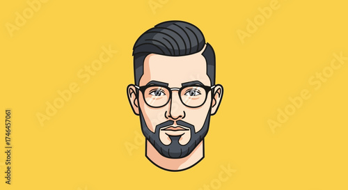 Illustration of a stylish man with beard and glasses on a vibrant yellow background showcasing