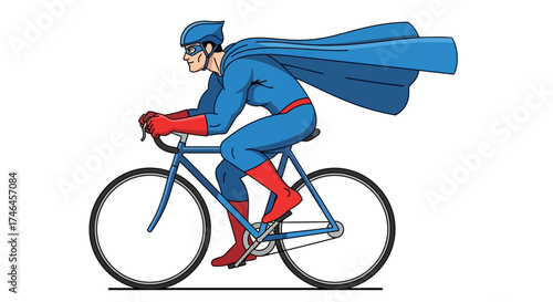 Superhero cyclist speeding forward with cape flowing a vibrant illustration of determination