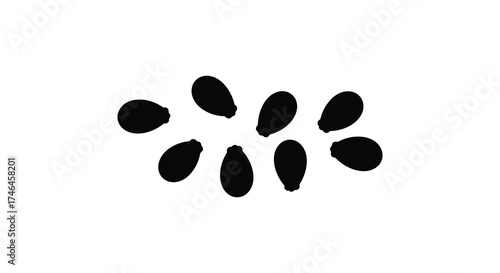 Scattered black sesame seeds isolated on natural organic ingredient for cooking culinary health food silhouette