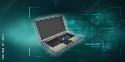 3d render Laptop computer with microchips