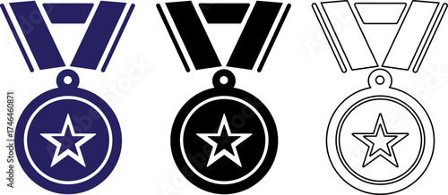 Three medal icons with star, representing achievement, success, and recognition in various fields