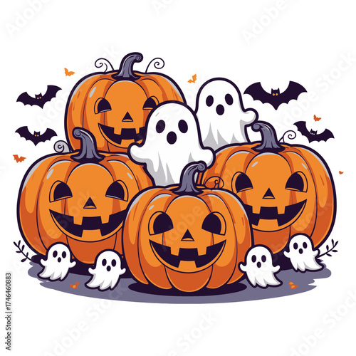 Cute Pumpkin Halloween Illustration.