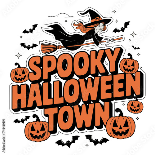 Spooky Halloween Town Halloween Illustration.