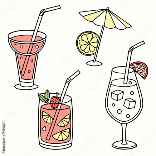 refreshing summer cocktails with straws and garnish