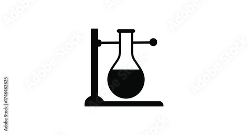 Laboratory flask with chemical solution on a stand representing scientific research and experimentation silhouette