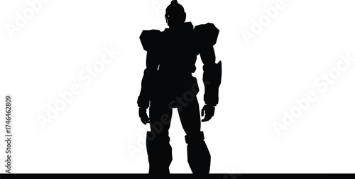 Humanoid robot silhouette, futuristic mech illustration, science fiction design, armored robot artwork, technology and robotics graphic, cybernetic warrior icon