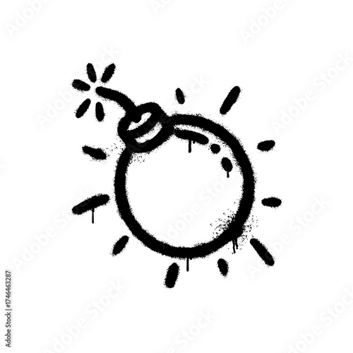 A stylized bomb icon ready to explode, sprayed in black with a grunge graffiti effect
