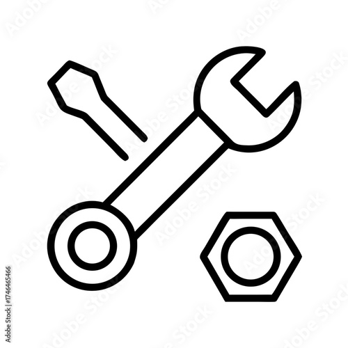 A wrench and screwdriver are shown in the image