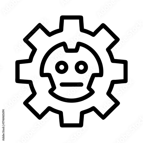 Gear with a robot face, symbolizing automation
