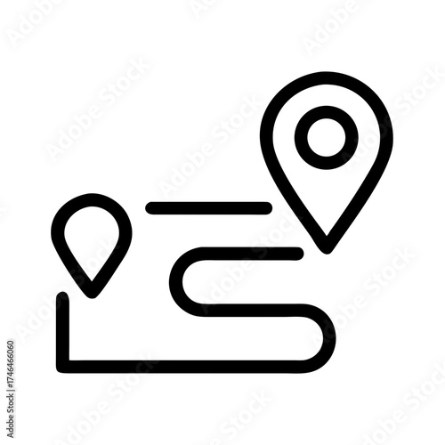 Path between two location pins showing a route