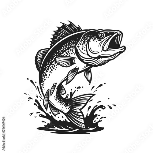 Fishing logo. Bass fish club emblem. Fishing theme vector illustration. Isolated on white Background