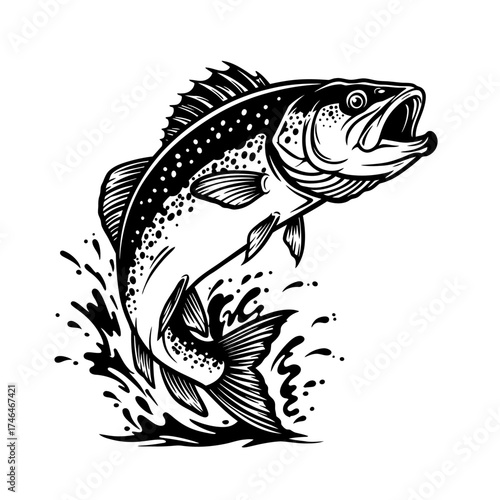 Fishing logo. Bass fish club emblem. Fishing theme vector illustration. Isolated on white Background