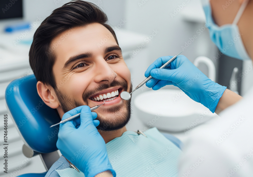 Fototapeta premium Smiling Man During Dental Exam