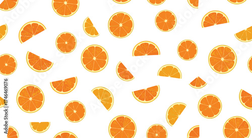 A refreshing collection of vibrant orange slices scattered across a clean white background.