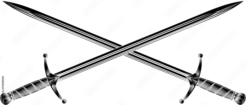 Εκτύπωση καμβά Illustration of two crossed medieval swords