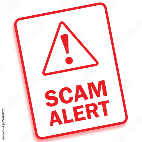 Scam Warning Label – Red  Icon with Exclamation Mark on White Background