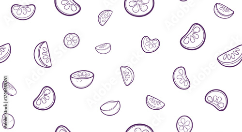 Hand drawn tangerine slices and wedges seamless pattern.