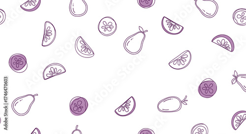 A delightful collection of various fruits scattered across a white background.