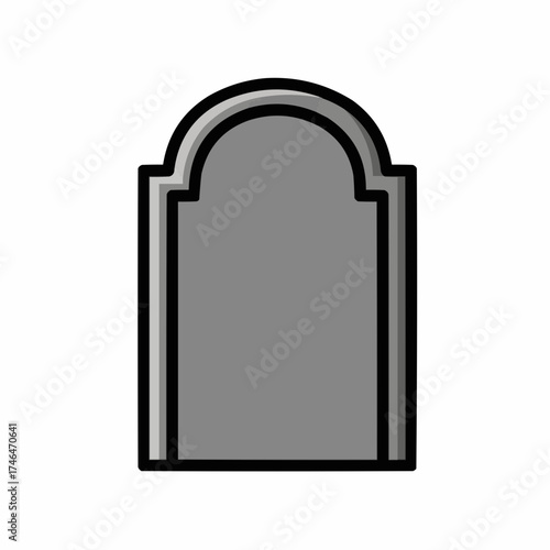 Simple gray tombstone graphic for Halloween projects and memorial designs with classic arch shape, perfect for spooky season or remembrance