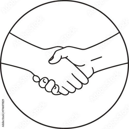 Handshake illustration, partnership symbol, business agreement icon, cooperation graphic, trust and unity design, professional deal artwork, minimal line drawing handshake