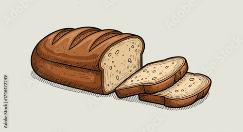 Freshly baked loaf of bread with sliced pieces.